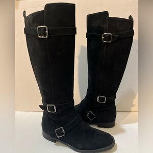 Manolo Blahnik Black Suede Moto Riding Boots 37
